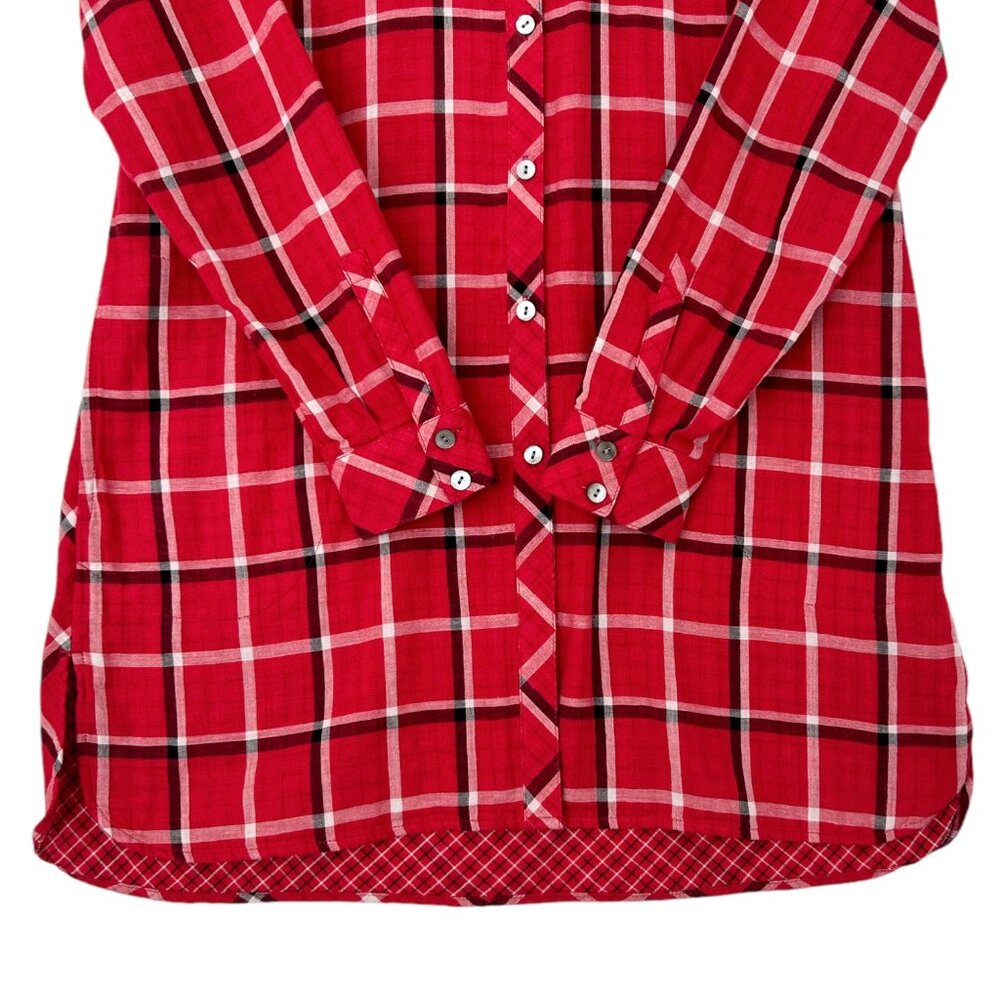 J. Jill Cotton Plaid Button Down Tunic Long Sleeve Shirt Dress (XS) - Picture 11 of 15